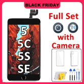 iPhone 5 series LCD screen replacement full set with camera and repair tools showing black front assembly for 5 5C 5S SE